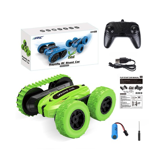 JJRC 2 In 1 Double Sided Stunt Car Q95 RC with Remote Control for Kids Green